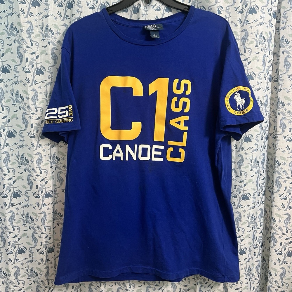 Vintage 90s Polo Ralph Lauren Canoe C1 Class Stadium VTG T-Shirt XL Blue